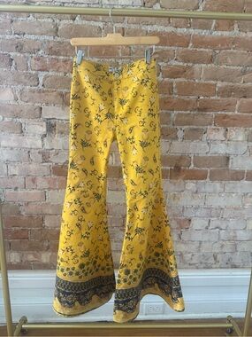 Free People Mustard Yellow Floral Print Bell Bottoms